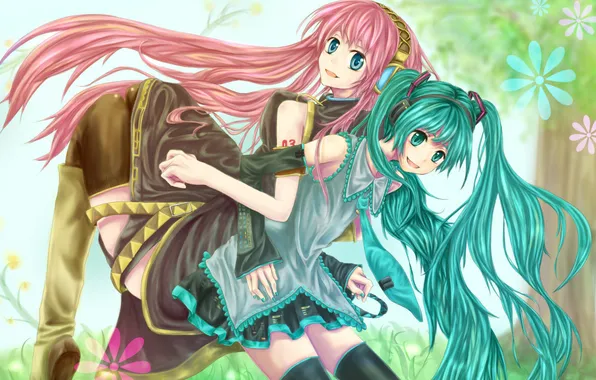 Music, girls, mood, anime, hatsune miku, megurine luka, Vocaloid, Miku