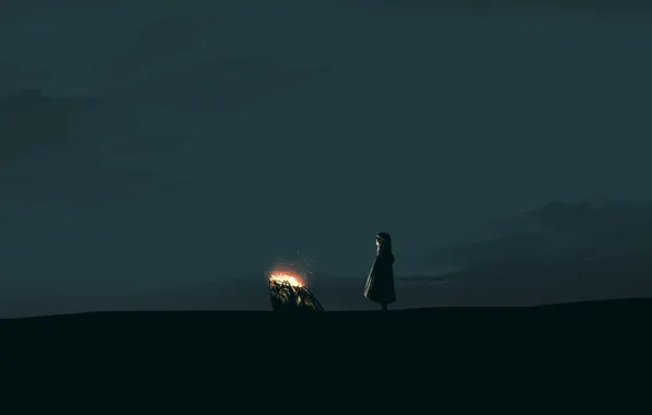 Night, fire, girl, postapokalipsis