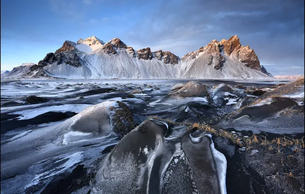 Picture Iceland, frozen, Iceland, Vestrahorn, Stokksnes