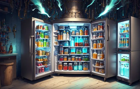 Energy, refrigerator, banks, drinks