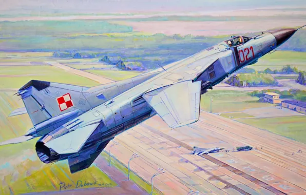 Picture figure, fighter, flight, runway, the airfield, The MiG-23, OKB MiG, Polish air force