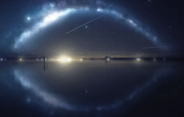 Ice, the sky, lake, male, the milky way