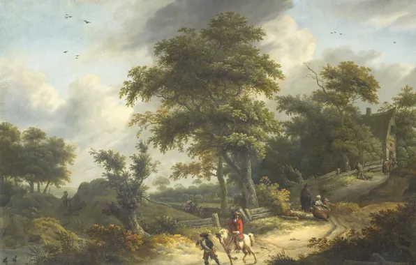 Picture oil, picture, canvas, Roelof Jansz van Vries, Landscape with a Falconer