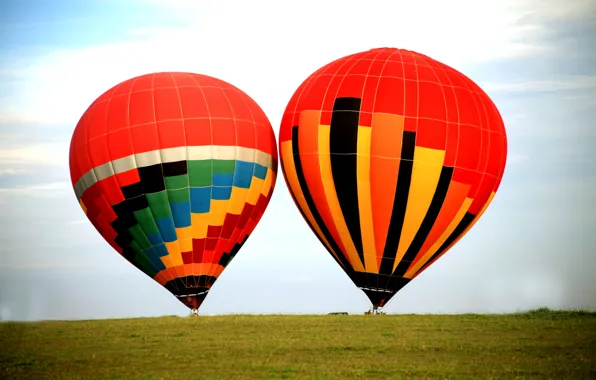 Picture field, the sky, grass, balloons, extreme sports