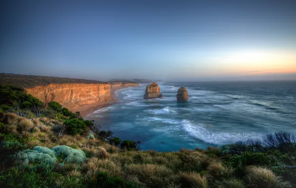 Picture beach, the ocean, rocks, morning, Australia