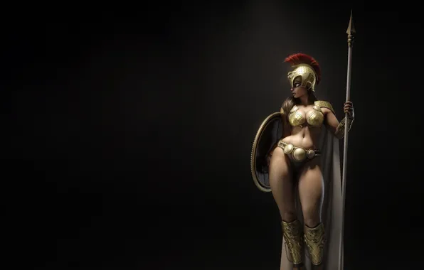 Girl, Minimalism, Armor, Helmet, Goddess, Fantasy, Mythology, Art