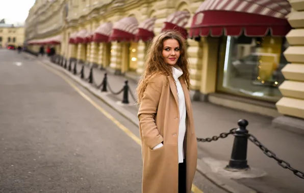 Look, girl, smile, hair, the building, coat, Dmitry Korolev, Anna Malkina
