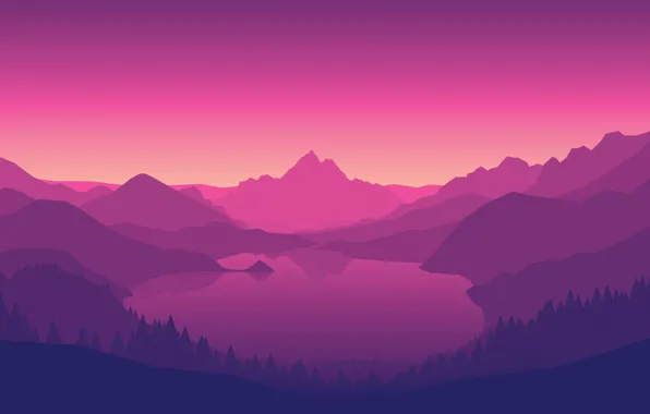 Picture Mountains, The game, Lake, Forest, View, Hills, Landscape, Purple
