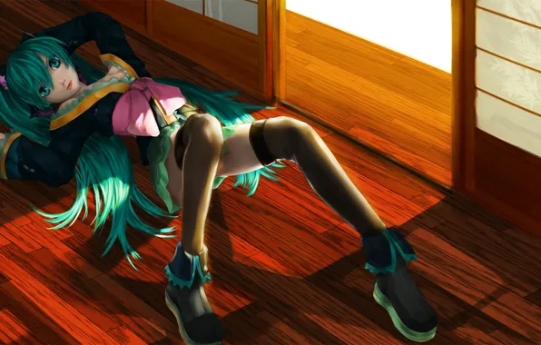 Girl, art, lies, vocaloid, hatsune miku, on the floor, lordless