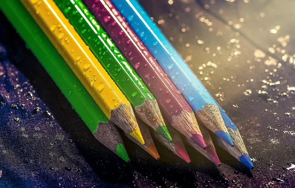 Drops, photo, colored, pencils