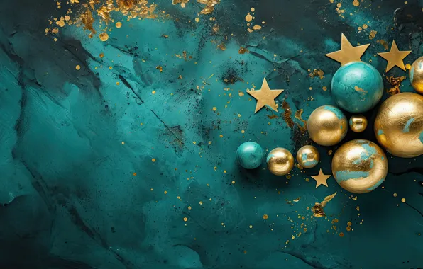 Balls, gold, balls, Shine, texture, sequins, green, Christmas