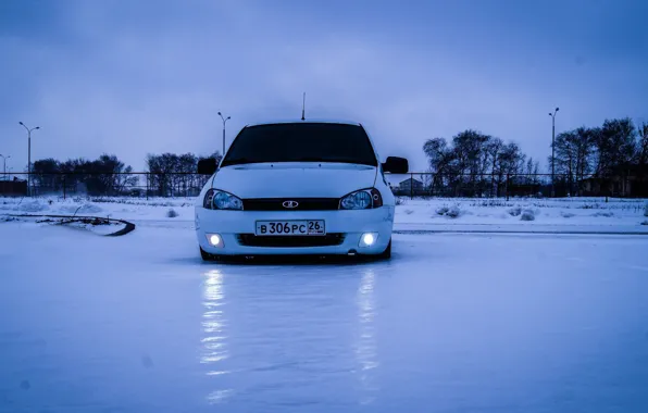 Winter, machine, auto, snow, lights, before, auto, LADA