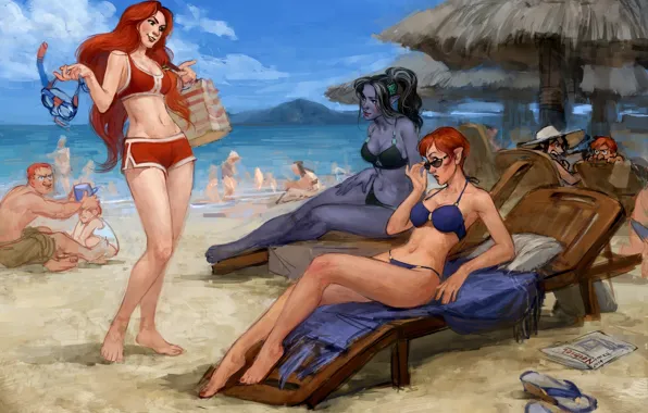 Sand, sea, beach, swimsuit, girl, people, stay, figure