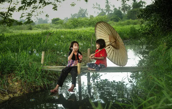 Girls, nature, boys, children