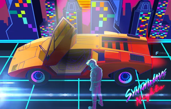 Music, Lamborghini, Neon, Background, 80s, Neon, Countach, Lamborghini Countach