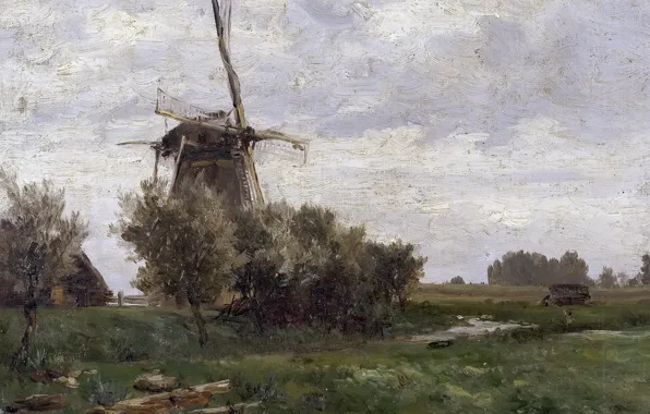 Picture landscape, nature, picture, Carlos de Haes, Windmill