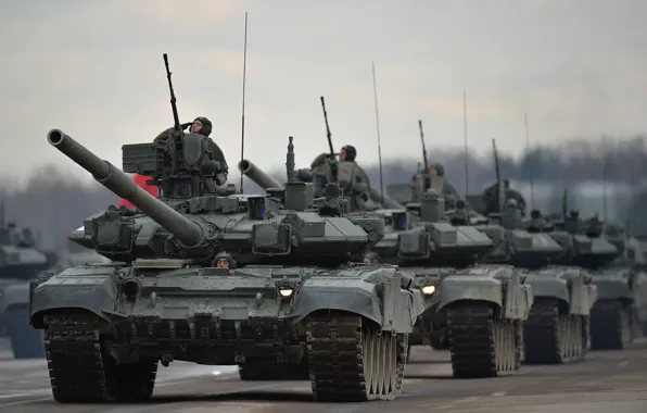 Picture Russia, Tanks, A column of tanks, T-90, Tankers