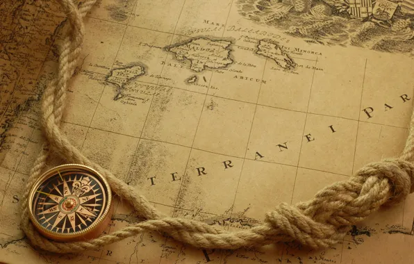 Picture map, rope, compass