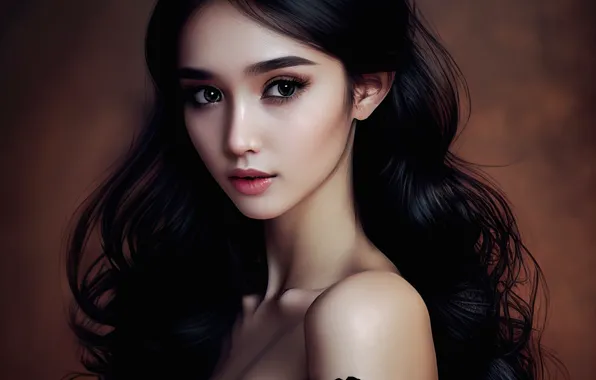 Chest, look, girl, face, eyelashes, rendering, graphics, portrait
