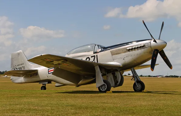 Field, the sky, grass, Mustang, fighter, war, action, North American