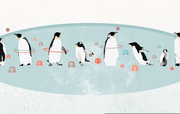 Polka dot, penguins, circus, rhythmic gymnastics