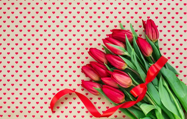 Love, flowers, bouquet, hearts, tulips, red, red, love