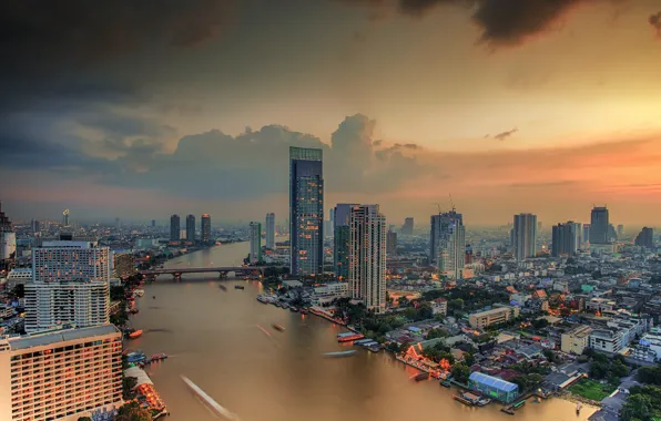Picture the sky, city, the city, home, River, Thailand, Landscape, Bangkok