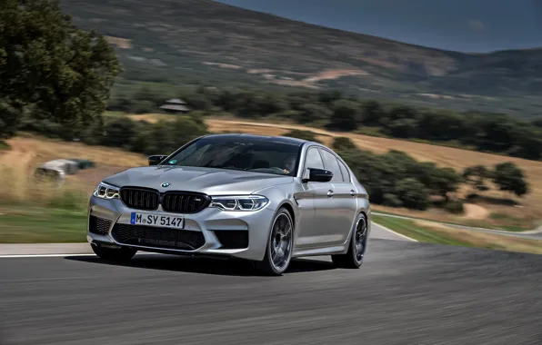 Picture grey, hills, vegetation, BMW, sedan, track, 4x4, 2018