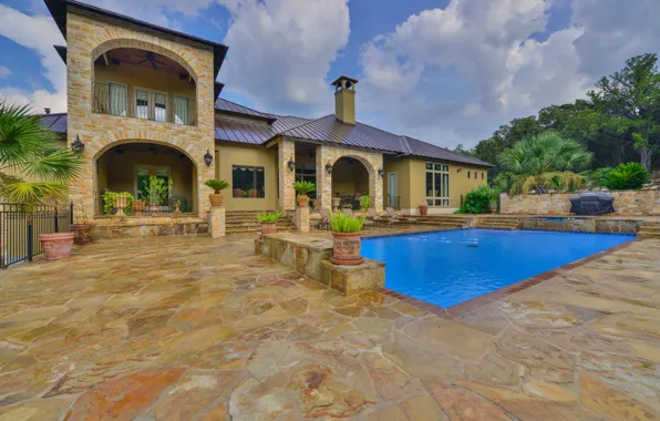 Villa, pool, architecture, mansion, terrace, landscape design
