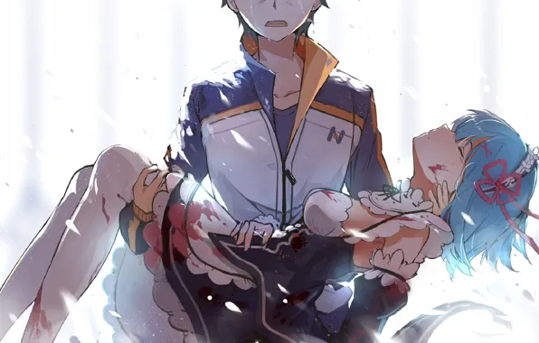 Blood, anime, art, Re: Zero kara hajime chip isek or Seikatsu, From scratch, REM, Natsuki …