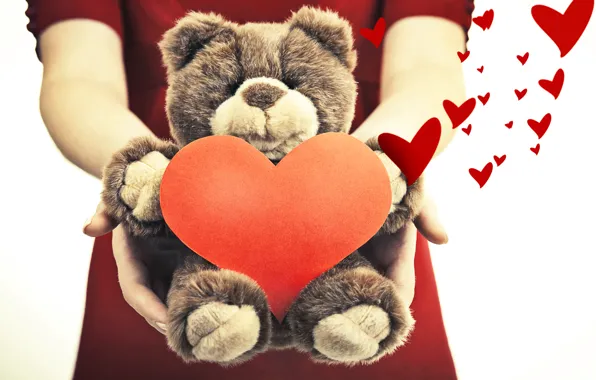 Girl, romance, toy, heart, bear, toy, bear, heart