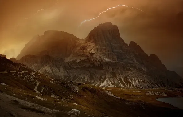Mountains, clouds, lightning