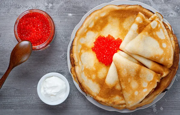Cream, breakfast, cuisine, carnival, caviar, baked, blini, pancake