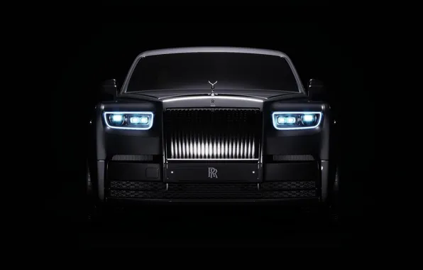 Car, lights, Rolls-Royce Phantom, Rolls Royce, minimalism, black background, Spirit of Ecstasy, vehicle