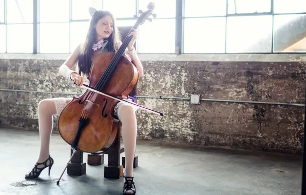 Picture girl, music, cello, Chelo