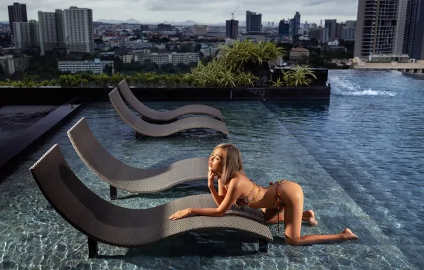 Girl, pose, the pool