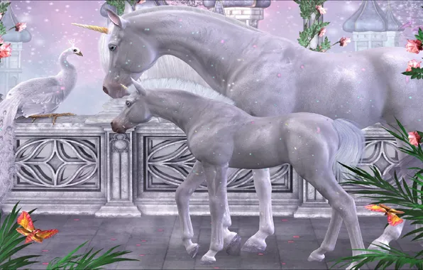 Fantasy, two, unicorn, unicorns