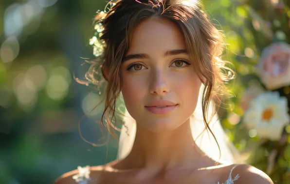 Sadness, look, girl, the bride, veil, AI art, neural network