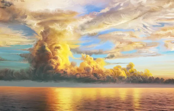 Sea, clouds, nature, art, Storm, Nina Vels