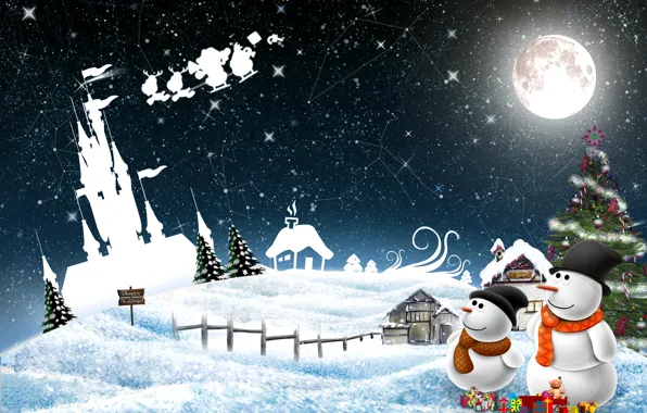 Picture winter, balls, snow, decoration, holiday, New Year, Christmas, snowman