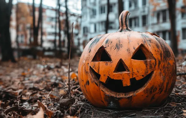 Autumn, the city, smile, holiday, glade, foliage, building, home
