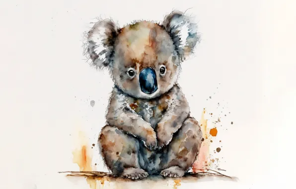 Picture animals, illustration, simple background, koalas, watercolor style