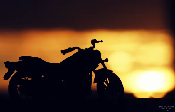 Picture sea, the sun, rays, sunset, contrast, motorcycle, the spirit of sunset