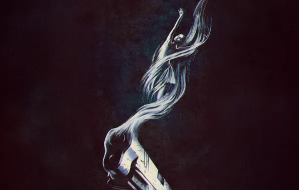 Girl, gun, background, smoke, art, action, poster, Ballerina