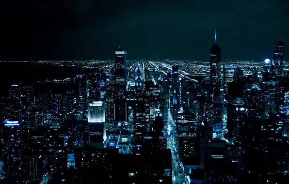 Picture night, the city, lights, Chicago, megapolis
