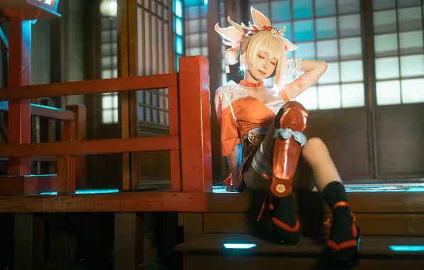 Asian, model, women, cosplay, Genshin Impact, Yoimiya, Chun Momo