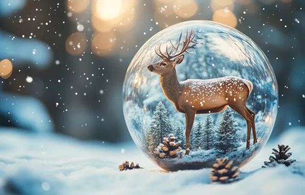 Winter, light, snow, nature, toy, deer, Christmas, the snow