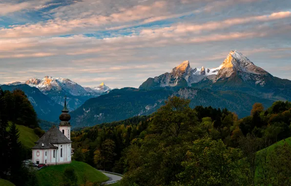 Picture forest, mountains, Alps, Church