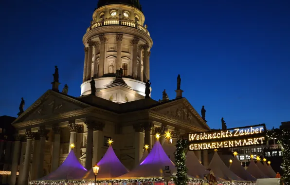 Germany, area, Christmas, Berlin, fair, Gendarmenmarkt, German Cathedral