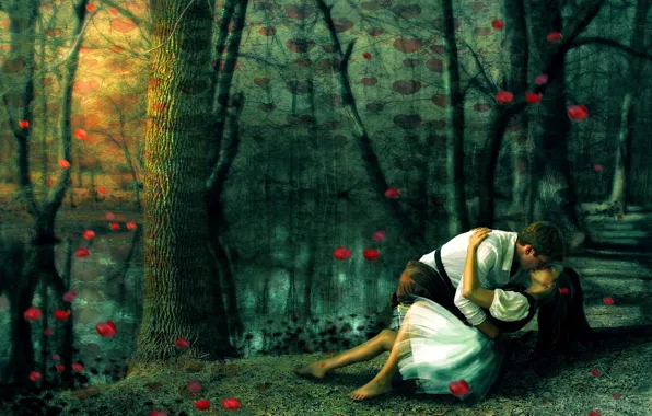 Girl, photoshop, kiss, pair, guy, photoart